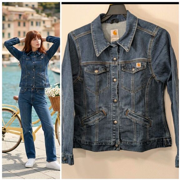 Carhartt Jackets & Blazers - Carhartt Womens Large Denim/Jean Jacket Trucker Workwear Streetwear Snap J001